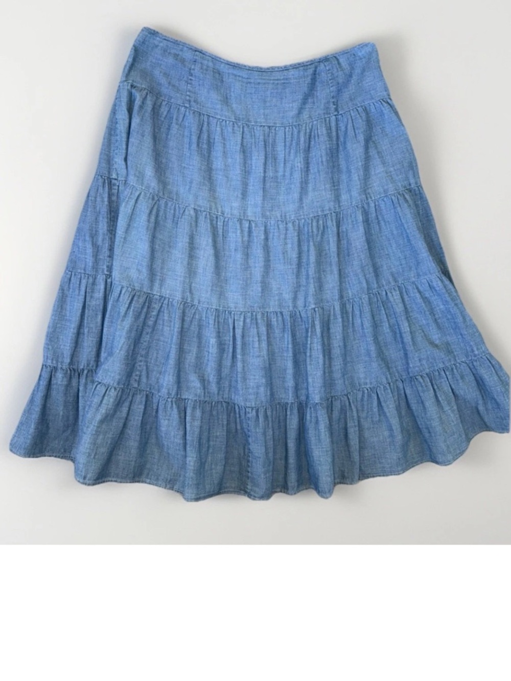 Lauren Ralph Lauren Tiered Denim Midi Skirt 12P Boho Western Prairie Peasant - Picture 2 of 11